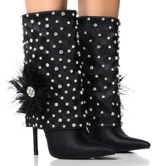 NEW AZALEA WANG Blaise Rhinestone Stiletto Booties black for women 264tn - Picture 14 of 14